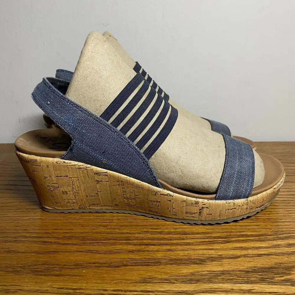 Skechers Beverlee-Smitten Kitten Luxe Foam Denim Comfort Wedge Shoes Womens 8